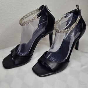 Guess Rhinestone Black Ankle Strap Heeled Sandals,  Women's Size 10M
